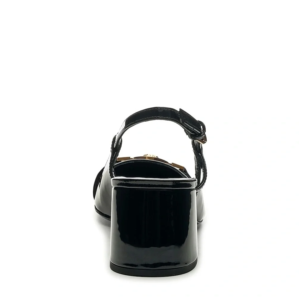 🆕 Versace Medusa Black Patent Vernis Leather Slingback Sleek Pump